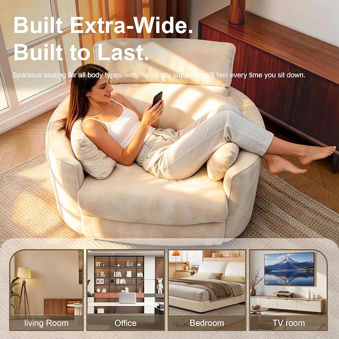 450lbs Oversized Power Recliner Chair, 53" Extra Wide Electric Recliner for Big and Tall Adults, Single Sofa with USB & Type-C Ports, Pillows, Chair for Living Room, Bedroom, Office (White)