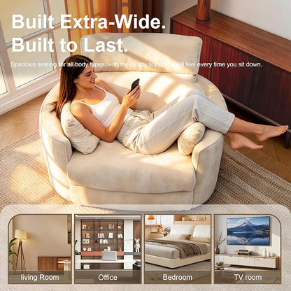 450lbs Oversized Power Recliner Chair, 53" Extra Wide Electric Recliner for Big and Tall Adults, Single Sofa with USB & Type-C Ports, Pillows, Chair for Living Room, Bedroom, Office (White)