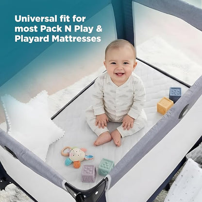 PlushDeluxe Pack and Play Mattress Protector, 39”x27”, Waterproof Playard Pack N Play Mini Crib Cover, Soft Viscose Made from Bamboo with Quilted Terry Cotton Top, Noiseless White Fitted Sheet Style