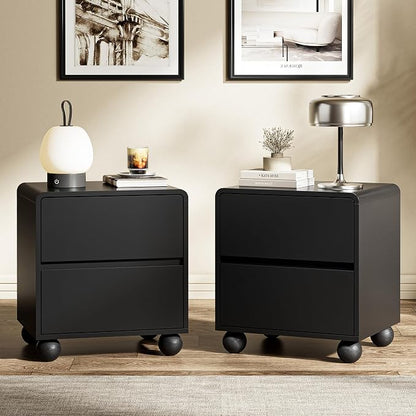 Furniway 3 Piece Bedroom Set, 6 Drawer Dresser and 2 Drawer Nightstand Set of 2 with Round Legs, Modern Wood Chest of Drawers Storage Cabinet for Bedroom, Black