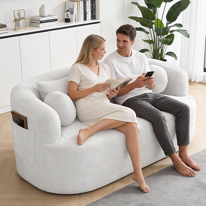 Loveseat Sofa for Small Space, 67.3" Boneless Love Seat Sofa with Side Pocket & 4 Pillows, Foam and Spring Filling, Soft Chenille for Living Room, Apartment, Bedroom, No Assembly