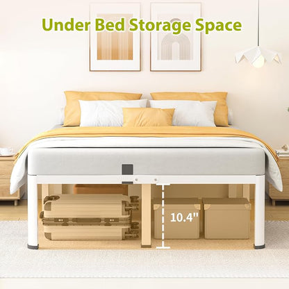 12 Inch Queen Bed Frame, Metal Platform Bed Frame with Round Corner Legs, 3500 lbs Heavy Duty Steel Slats Support, No Box Spring Needed, Noise Free, Easy Assembly, White