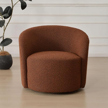 KINWELL 34" W Mid Century Modern Swivel Barrel Chair, Round Upholstered Boucle Swivel Accent Chairs, No Assembly Sofa Chair for Living Room Bedroom Reading Apartment Lounge Nursery