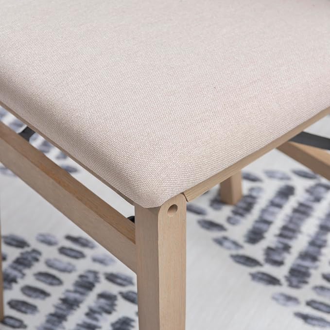Linon Keira Natural Rustic Wooden Folding Chair with Beige Upholstered Seat and Back Set of 2