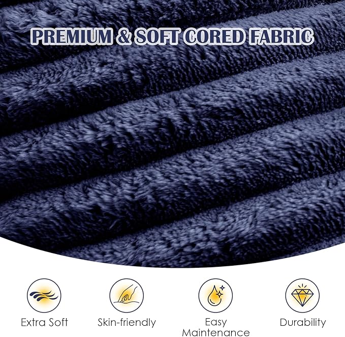 Round Ottoman,Corduroy Pouf Ottoman Foot Rest,Navy,18x14 in | Storage Footstool for Living Room,18x14 Soft Floor Poufs,Memory Foam Filling,Footrest only