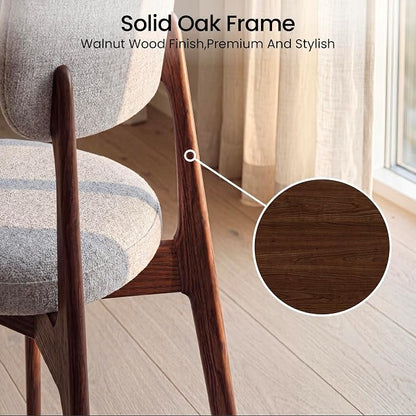 COLAMY Dining Chairs Set of 6, Modern Upholstered Kitchen Room Chairs with Solid Red Oak Wood Legs, 5-Min Easy Assembly Anti-Wobble, High-Weight Fabric Farmhouse Side Chair, 300lbs,Walnut,Beige