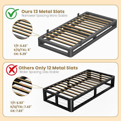 6 Inch Twin Bed Frames with Rounded Corner and Squeak Free U-Slot Design, Metal Platform Bed Frames 6 Non-Slip Guards, 3500lbs Heavy Duty Steel Slat Support, No Box Spring Needed, Black