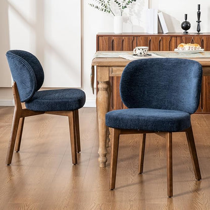 YOUNIKE Dining Chairs Set of 2 Modern Kitchen Dining Room Chairs Navy Blue | Chenille Fabric Upholstered Armless Side Accent Chair with Back Wide Padded Seat Wooden Leg, Soft, Breathable, Comfortable