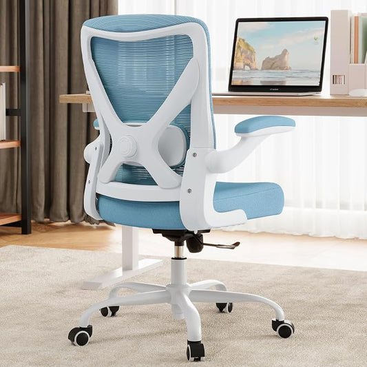 Office Chair Ergonomic Desk Chair Comfy: 330LBS Mesh Computer Chair Ergonomic Gaming Chairs with Wheels Adjustable Lumbar Support and Flip up Armrest-Swivel Executive Chairs Long Hours(Sky Blue)
