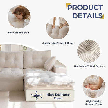 MAXYOYO Modular Sectional Sofa with Ottoman and Loveseat, Cloud Boneless Couch with Layered Cushion, Flexible Module Combination Sofa for Living Room, No Assembly Required,Beige