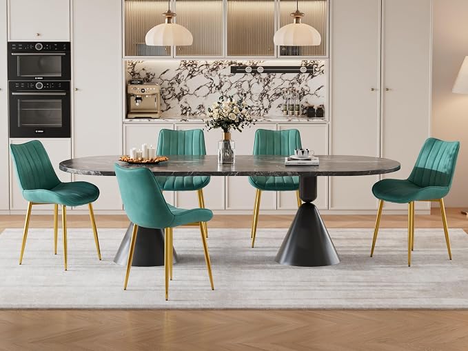 VECELO Dining Chairs Set of 4, Velvet Fabric & Metal Frame, Mordern Style for Kitchen, Living Room,Offcie, Green