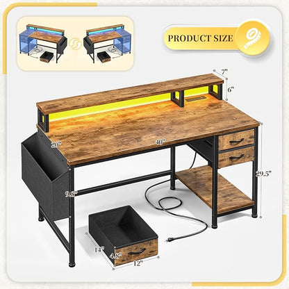 DurayLoly 40" Small Gaming Desk with Remote Control RGB Light for Teen Gamer,10m Full-Color Strip with Wireless Remote,20 Dynamic & 20 Lighting Modes, Effortless Control to Level Up Your Gaming Vibe