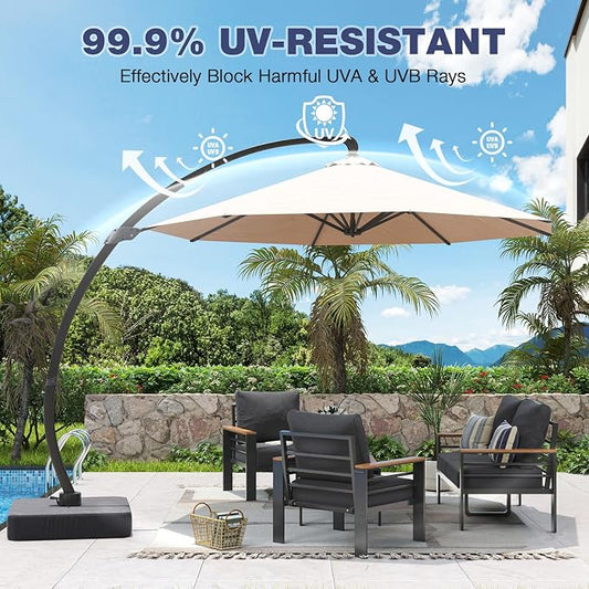Aoxun Aluminum Patio Furniture Set with Umbrella 4 Seats, Oversized Outdoor Sectional with Washable Thick Cushions, Coffee Table, Patio Conversation Sets for Porch, Balcony, Deck