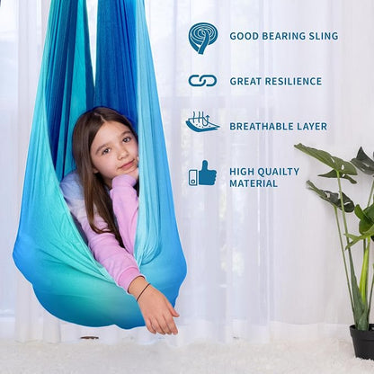 OUTREE Sensory Swing for Kids with 360° Swivel Hanger, Indoor Therapy Swing Great for Autism, ADHD, Sensory Processing Disorder, and Autistic Children (Blue/White)