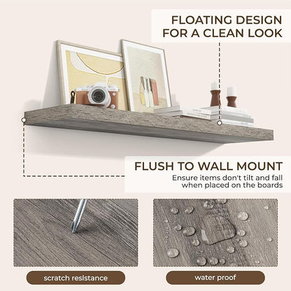 RICHFOCUS 40Inch Floating Shelves for Wall 1 Pack Shelves for Bedroom|Kitchen|Bathroom|Laundry Room Rustic Wood Wall Mounted Shelf with Invisible Brackets for Books|Storage|Decor, Grey