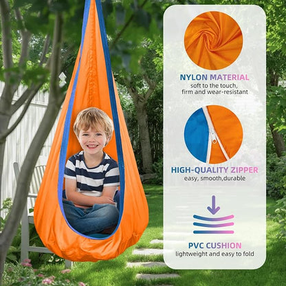 Kids Swing Seat Hammock Chair Indoor Outdoor Hanging Chair for Children (Orange)