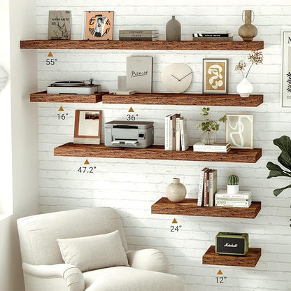 Vivelove 55x12 Floating Shelves, Deep Floating Shelves for Wall with Invisible Brackets, for Living Room Bedroom, Farmhouse Rustic Shelves Home Decor, Set of 2, Rustic Brown