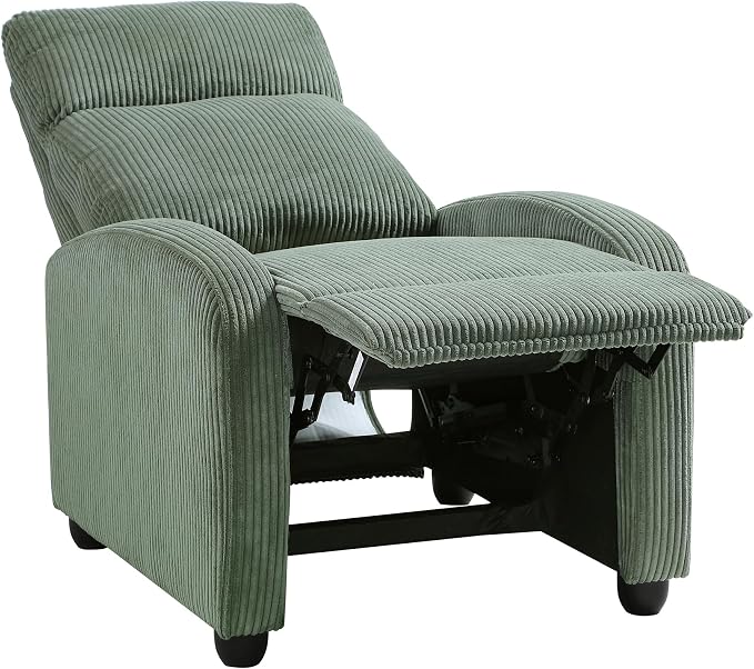 Lexicon Corduroy Pushback Recliner Chair Armchair Push Back Recliner, Solid Wood Frame and Metal Seat Base, Soft Single Sofa Accent Chair for Living Room/Office/Apartment, Easy Assembly, Green