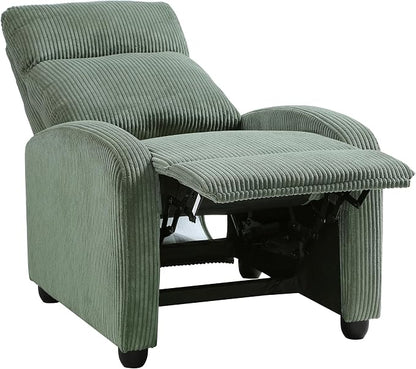 Lexicon Corduroy Pushback Recliner Chair Armchair Push Back Recliner, Solid Wood Frame and Metal Seat Base, Soft Single Sofa Accent Chair for Living Room/Office/Apartment, Easy Assembly, Green