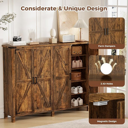 ALLSTAND 5-Tier Large Shoe Cabinet with 4 Doors, Entryway Shoe Rack Shoe Storage Cabinet with Adjustable Shelves & Anti-tip Fitting for Entryway, Living Room, Closet