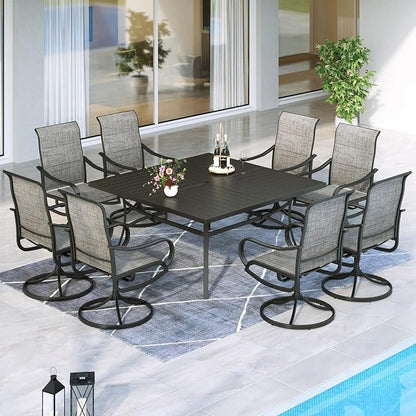 MFSTUDIO Patio Table and Chairs Set, Patio Dining Set for 8 with Umbrella Hole, 9 Piece Outdoor Patio Furniture Set for Deck Backyard Poolside Garden