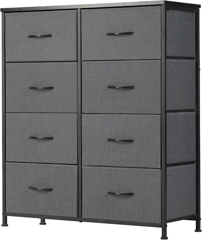 Sweetcrispy Dresser for Bedroom, Fabric Dresser with 8 Drawers, Ash | Chest of Drawers for Closet, Living Room, Sturdy Steel Frame, Wooden Top, Easy Pull Handle