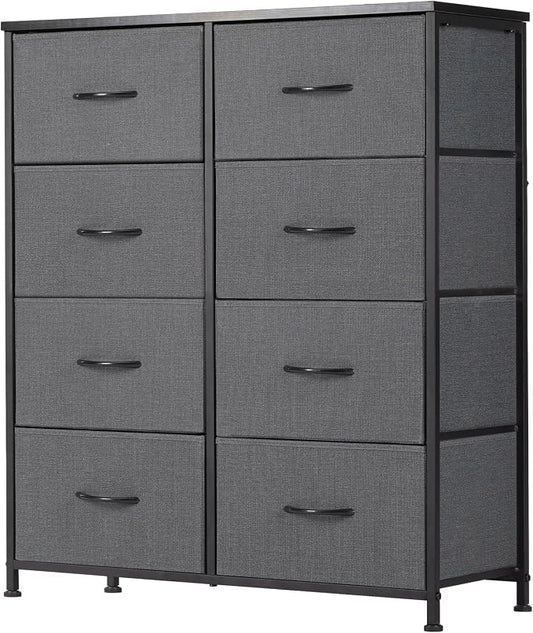 Sweetcrispy Dresser for Bedroom, Fabric Dresser with 8 Drawers, Ash | Chest of Drawers for Closet, Living Room, Sturdy Steel Frame, Wooden Top, Easy Pull Handle