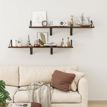 Deep Floating Shelves for Wall, 12 Inch Deep Floating Shelves Set of 3, 16W x 12D Wood Wall Shelves, Wide Wood Shelves with Metal Bracket for Living Room, Kitchen, Office, Bedroom - Rustic Brown