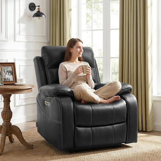EONIX Power Zero Wall Hugger Power Recliner Chair for Small Space RV Living Room,Power Recliner with Massage and Heat, USB & USB-C Charging Ports, SXXY003992, Black