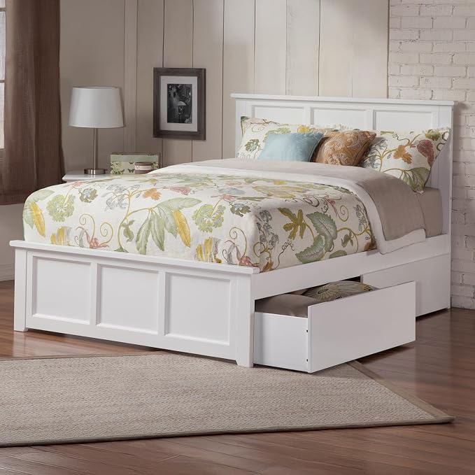 AFI, Madison Queen Platform Bed with Matching Footboard & Storage Drawers, White