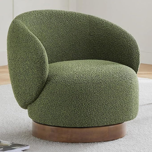KISLOT Swivel Accent Chair Round Barrel Armchair Upholstered Performance Fabric for Living Room Bedroom Waitingroom,1 Box,Moss Green