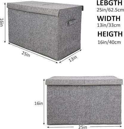 popoly Large Toy Box Storage with Lid, Collapsible Sturdy Toy Chest Storage Bin Box with Rivets Handles for Kids, Boys, Girls, Nursery, Playroom, Living Room, Bedroom, 25"x 13" x 16" (Linen Gray)