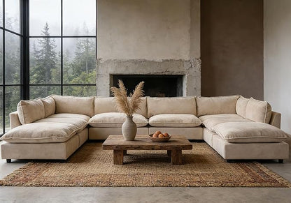 Iroomy Cloud Couch Sectional, Oversized Chenille Modular Sofa, Deep Comfy Seat, 8-Seater Sofas Couches, Living Room, Beige
