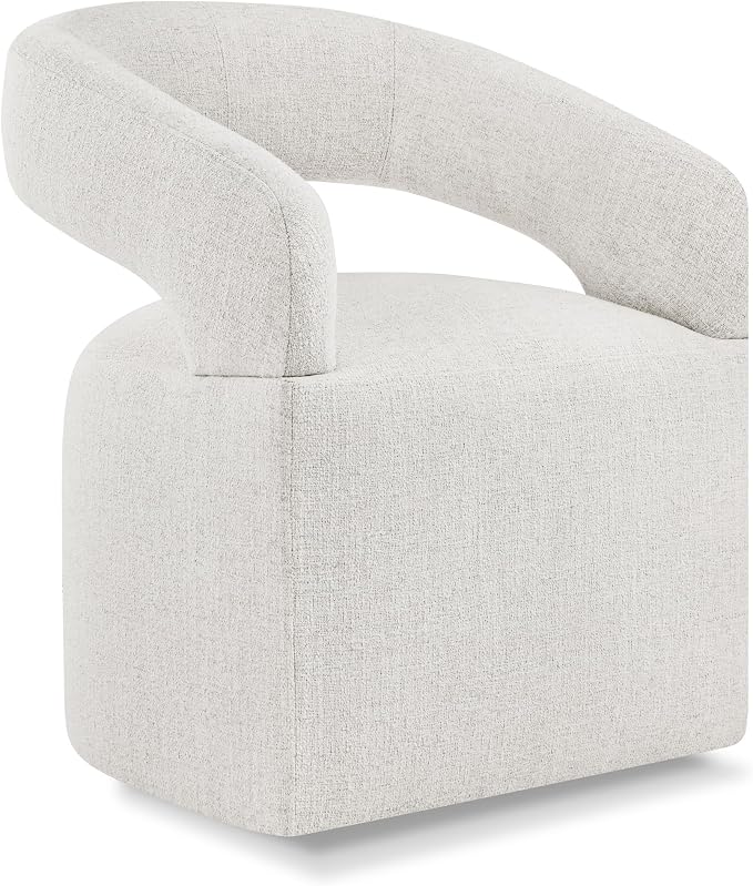 KISLOT Upholstered Dining Chairs Set of 1, Modern Rolling Dining Chairs with Hidden Casters, Arm Kitchen Chairs with Linen Look Fabric, Padded Barrel Chairs for Dining Room, Kitchen, Bedroom, Beige
