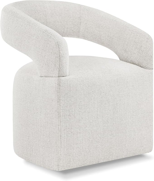 KISLOT Upholstered Dining Chairs Set of 1, Modern Rolling Dining Chairs with Hidden Casters, Arm Kitchen Chairs with Linen Look Fabric, Padded Barrel Chairs for Dining Room, Kitchen, Bedroom, Beige