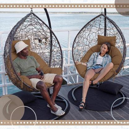 Tudomro Brown Waterproof Egg Chair Cushion with Pillow Filling 2.58 kg Replacement Rocking Wicker Chair Cushion 48" x 32" High Back Hanging Swing Hammock Pad Thicken for Outdoor Patio Garden