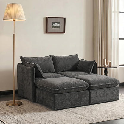 Cloud Modular Loveseat Lounge, Oversized Deep Seat, Luxe Chenille | Fully Removable Washable Covers, Memory Foam Seat Cushions, Storage Ottoman, Premium Fabric