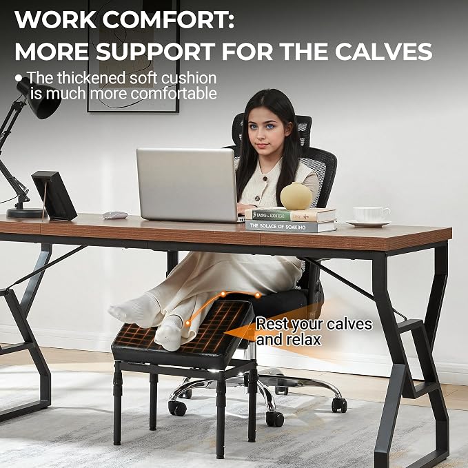TIOPGHAD Adjustable Ottoman Pouf, 60 Degree Tilt, Brown Synthetic Leather | 4-Height Footrest, 28 Positions, Iron frame, Foam Cushion, 15.74 x 11.81 x 13.34 in, Under Desk, Living room, Home Office