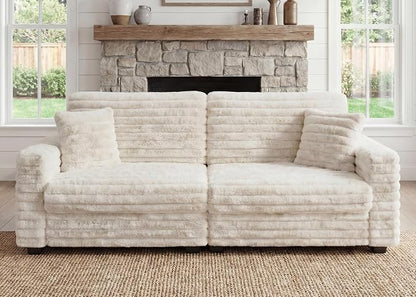 78.7" Corduroy Love Seat Sofa, Cloud Deep Seat Couch with Legs 2 Pillows, Fluff Corduroy Loveseat for Small Space, Living Rooms and Apartment, Beige