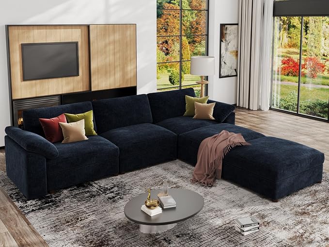 EASE MOOSE Blue Modular Sectional Couch,Oversized Deep Seat L Shape Sectional Couch,Comfty Modular Sofa for Living Room, Removable Cover