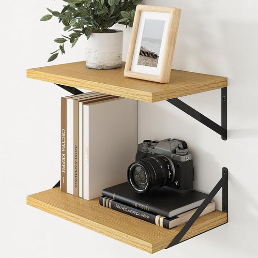 Axeman Deep Floating Shelves - 20 Inch Floating Shelves Set of 2-12 Inch Deep Oak Wall Shelves for Living Room Bathroom Kitchen