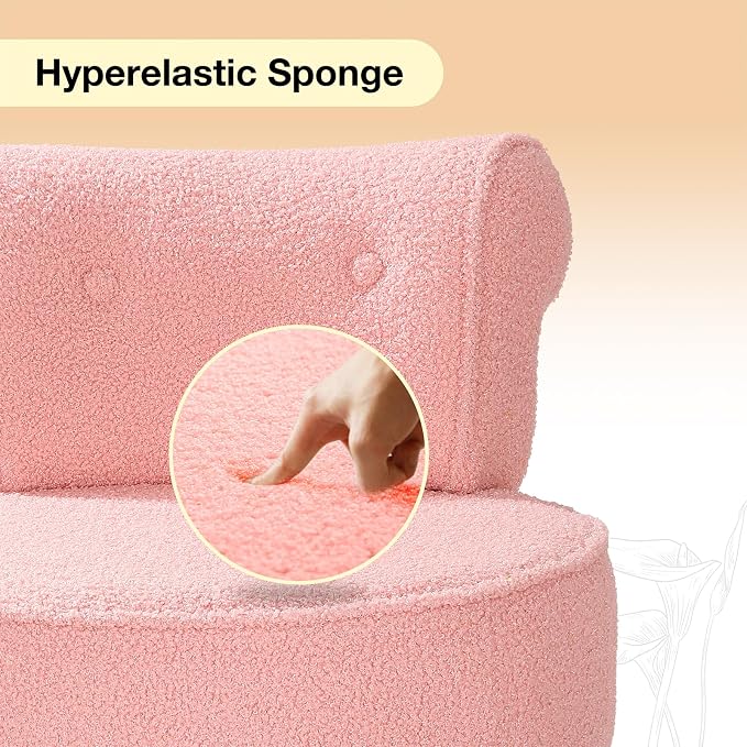 Vanity Chair with Backrest, Boucle Upholstery Armless Makeup Stool, Vanity Stool with for Bedroom Living Room Kitchen Dinning Room (Sherpa Pink)