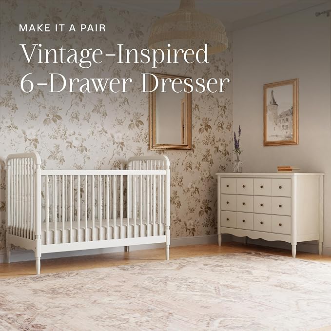 Namesake Liberty 3-in-1 Convertible Baby Crib - Greengurad Gold Certified - Wooden Convertible Baby Crib to Toddler Bed, Daybed - Durable & Easy to Assemble, 4 Adjustable Mattress Heights - Warm White