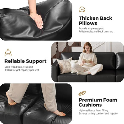 ABCASA Faux Leather Modular Sectional Sofa with Storage Seat, 118.5" 4 Seater Couch Deep Seat with Removable Cover Black