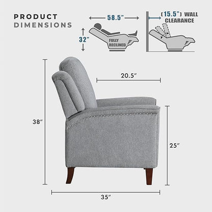 Lexicon Push Back Recliner Chair with Footrest, Reclining Sofa Armchair, Modern Chenille Fabric Recliner with Nailhead Trim for Living Room/Office/Apartment, Gray