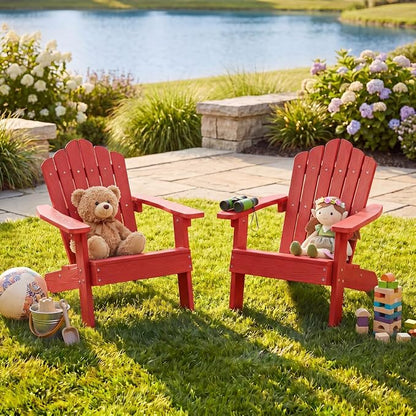 Giantex Kids Adirondack Chair, All-Weather HIPS Children's Outdoor Chair with Tilted High Backrest, Toddler Beach Chair for Garden Patio Backyard, Kids Lawn Chairs for Age 3-7 (4,Red)