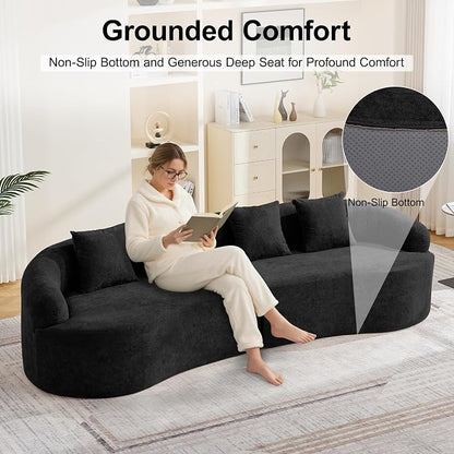 110.2" Curved Boneless Couch, Oversized Cloud Sofa with 4 Pillows, Modern 4 Seater Modular Sectional Sofa, Boneless Sectional Couches for Living Room, Curved Foam Couch, Black