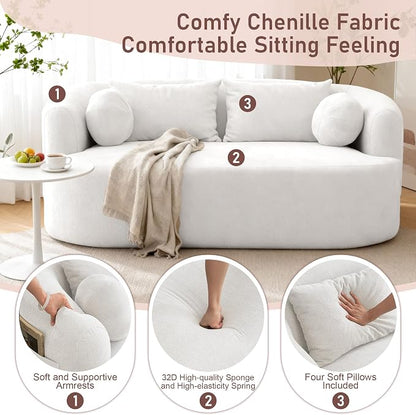Loveseat Sofa for Small Space, 67.3" Boneless Love Seat Sofa with Side Pocket & 4 Pillows, Foam and Spring Filling, Soft Chenille for Living Room, Apartment, Bedroom, No Assembly
