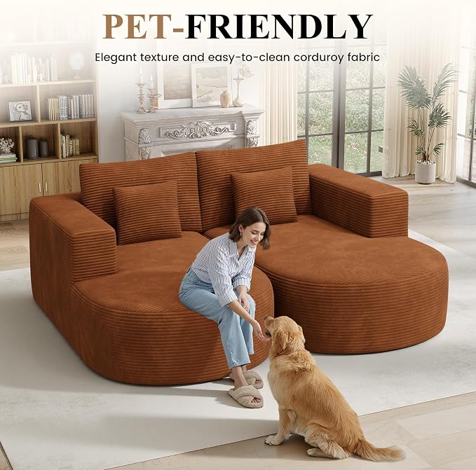 Modular Sectional Sofa Bed,Convertible Cloud Couches for Living Room,2 Chaise Corduroy Boneless Couch Sleeper Sofa Set,Oversized Chaise Lounge Chair for Bedroom,No Assembly Required,Brown 1PCS