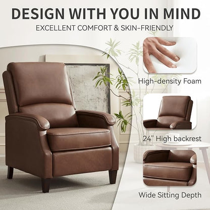 VKNOW Recliner Chair, Faux Leather Recliner with Armrest, Home Theater Seating with Adjustable Push Back and Lumbar Support, Single Sofa for Adults, Lounge Chair for Living Room, Bedroom(Red Brown)